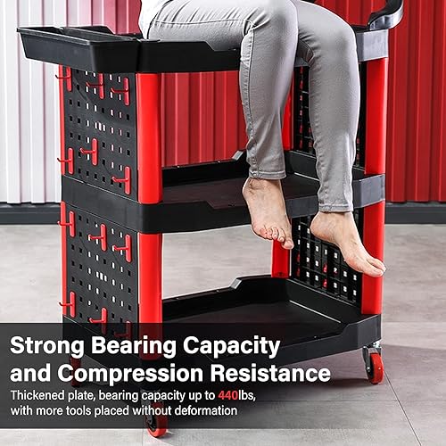 Miniatura 5 de Carros utilitarios rodantes de 3 niveles con ruedas, carrito de herramientas de detalles, carrito de herramientas de servicio resistente de 440