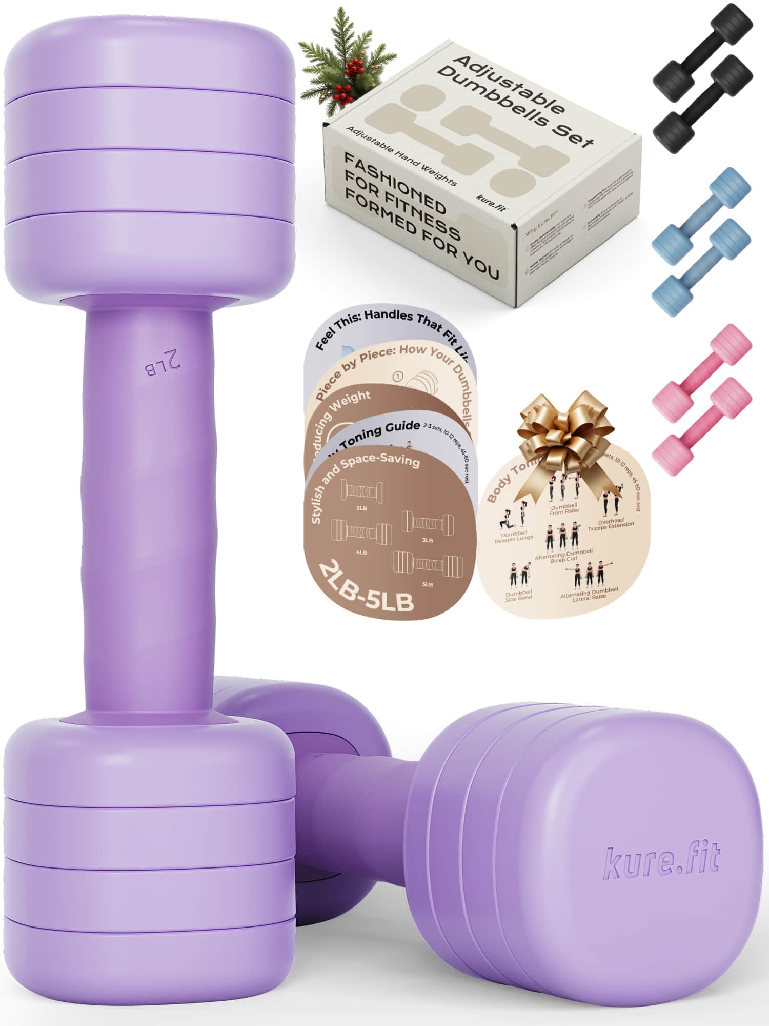 Adjustable Dumbbell Set 2LB 3LB 4LB 5LB Light Hand Weights for Women One-Twist Weight Adjustment Non-Slip Curved Grip