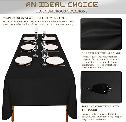 Miniatura 6 de Showgeous Paquete de 12 Manteles de Mesa Negros de 60 x 102 Pulgadas para Mesas Rectangulares de 6 Pies, Resistentes a las Arrugas, Lavables,