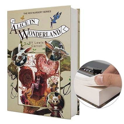 with Key and Combination Lock, Real Paper Transfer Book Safe for Jewelry, Money and Cash, Hollow with Hidden Compartment (M Combination, Alice)