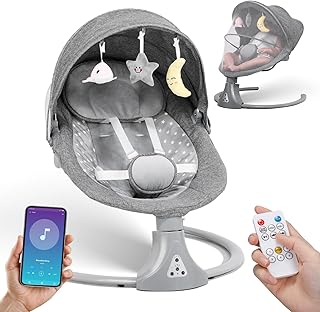 Baby Swing with Bluetooth Remote Control | Baby Swing Chair 5 Levels Electric Baby Swing Cordless | Baby Rocking Chair 12 Lullaby & 3 Timer | 3 Angle Portable Baby Bouncer Swing for Newborn Boys Girls