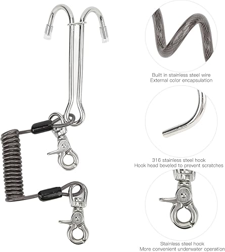 Miniatura 2 de Gavigain Ganchos de corriente de buceo de acero inoxidable, ganchos de deriva de doble arrecife, ganchos de corriente de buceo con cordón de bobina