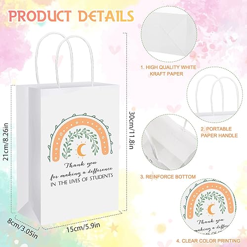 Miniatura 2 de Fumete 60 bolsas de regalo de agradecimiento a los empleados, bolsas de papel kraft arcoíris a granel con asas, regalos de agradecimiento para