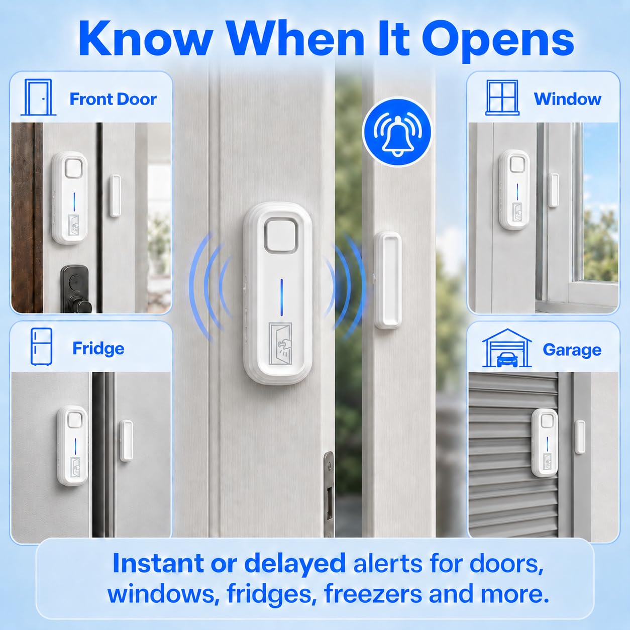 SANJIE Allarmi per porta quando aperto con avvisi istantanei e ritardati 30s/1min/2min/4min, allarme 2 in 1 con sensore di allarme per porta, allarme per casa, negozio, ufficio, sicurezza quando si