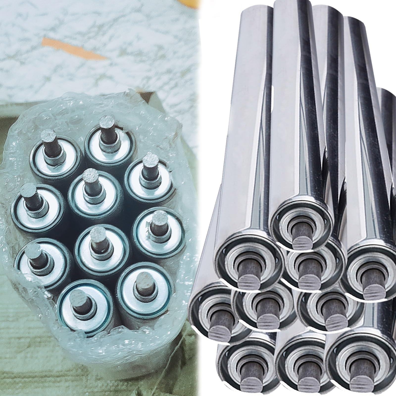 Satz mit 10 Schwerkraft-Förderrollen aus Edelstahl – 2,4 Zoll, 2 Zoll, 1,5 Zoll, 1,3 Zoll, 1 Zoll für gewerbliche Rasenmäher, Heimwerkerprojekte, Lagerausstattung, Gleitrollen ohne Antrieb (