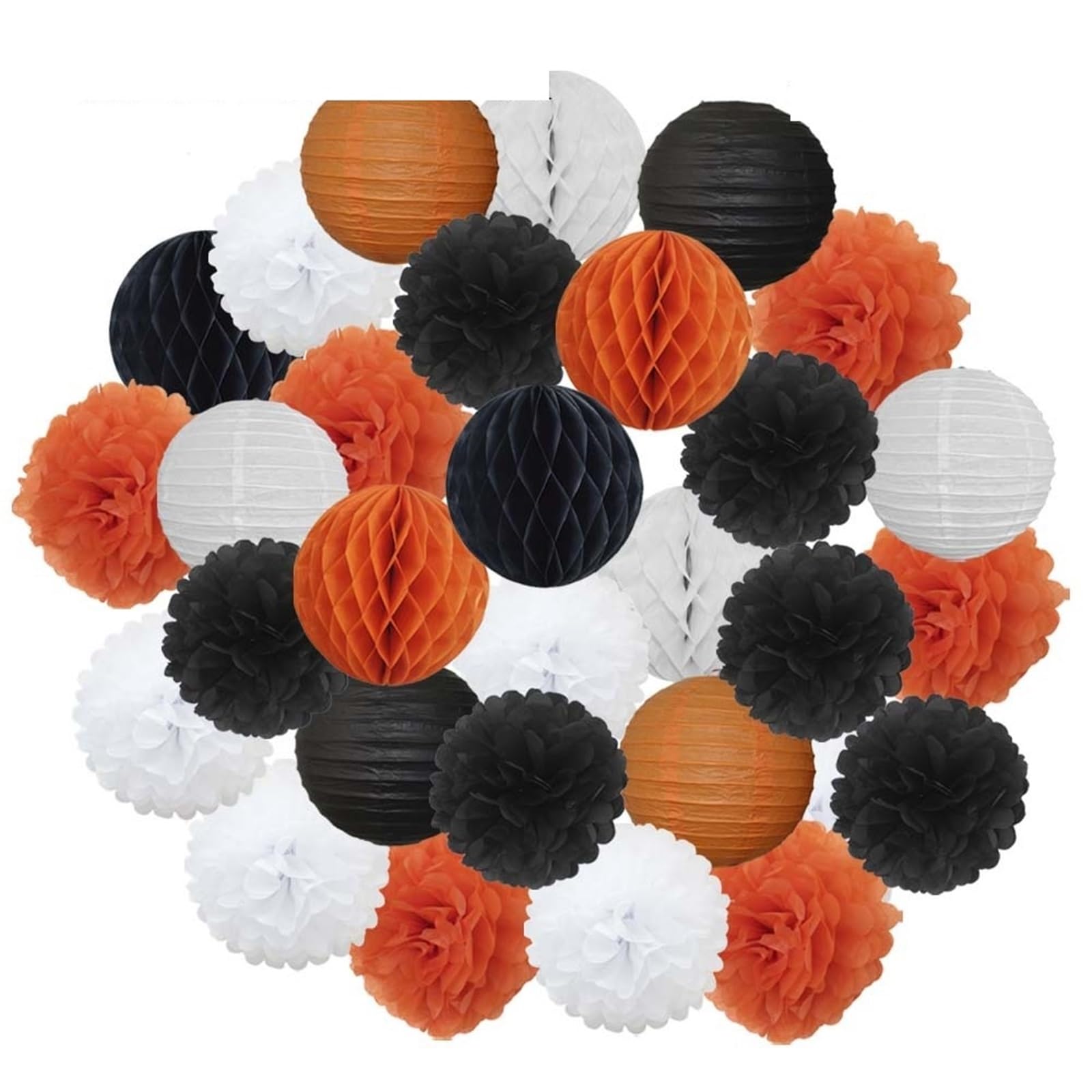30 piezas de decoración navideña for festivales, farolillos de papel azul y blanco de 15, 20, 25 y 30 cm, for fiestas de cumpleaños, como pompones colgantes.(Black Orange,6inch 15cm)