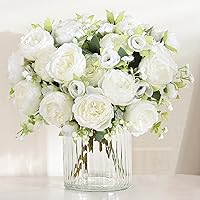 MARTINE MALL 2 Packs White Artificial Peonies Silk Fake Flowers Bouquet for Wedding Table Centerpiece Home Decor