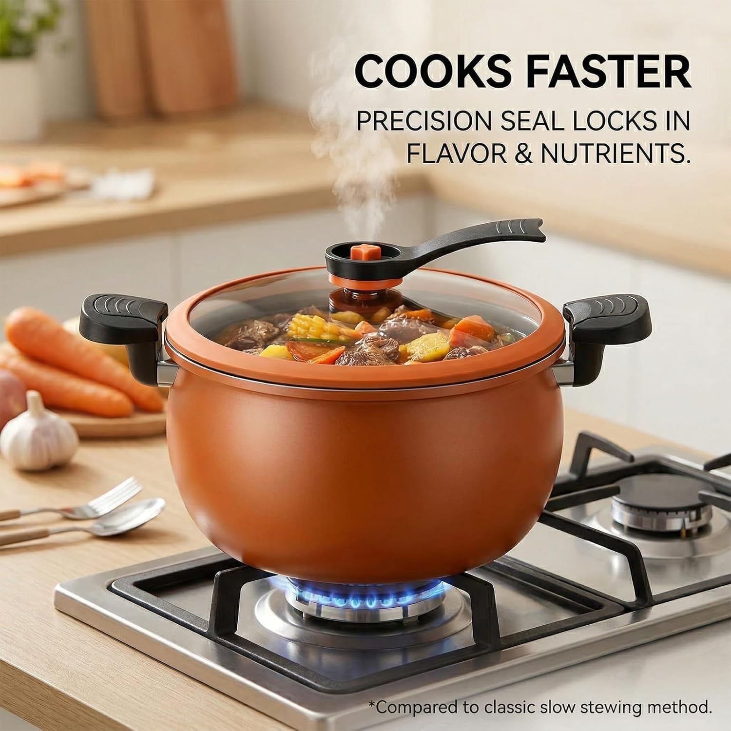 Multifunctional Large Capacity Non-stick Pressure Cooker, 8 Qt low pressure pot With Visible Glass Lid, Anti-Scald Handle For Gas And Induction Stoves, Easy Clean Everyday Meals Cookware