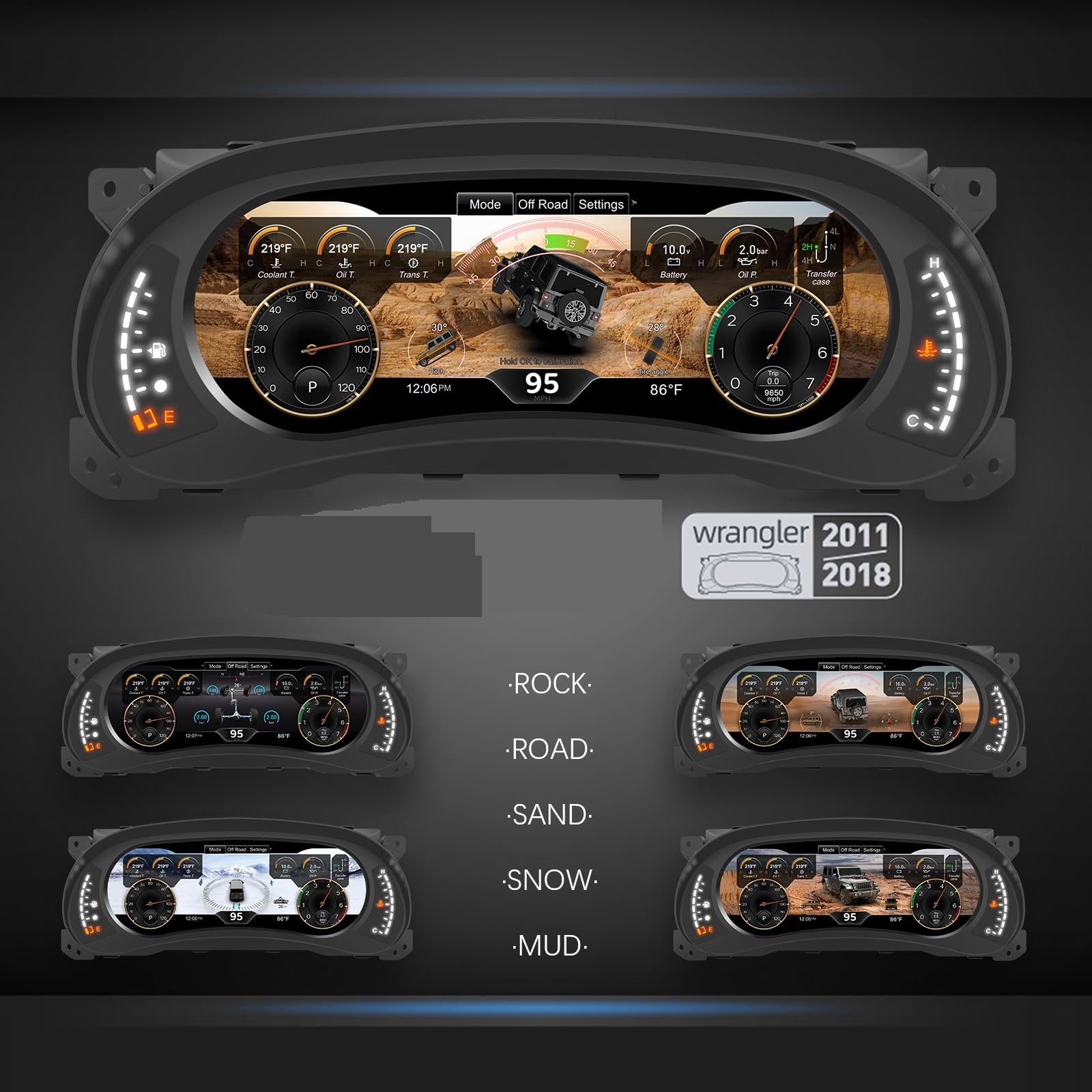 Pantalla táctil Compatible con Jeep Wrangler JK 2011-2018, Panel Digital de 12,3" con Pantalla de 1920 x 720, antirreflejo y Sistema operativo Linux.(Button)