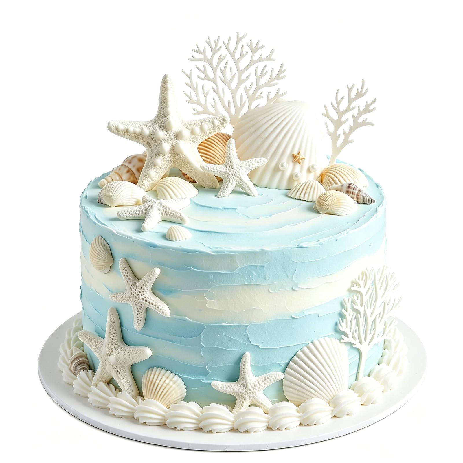 20 Pcs Ocean Blue Cake Decorations, Natural Shell & Acrylic Birthday Cake Decorations for Birthday Party Wedding Bridal Engagement Baby Shower