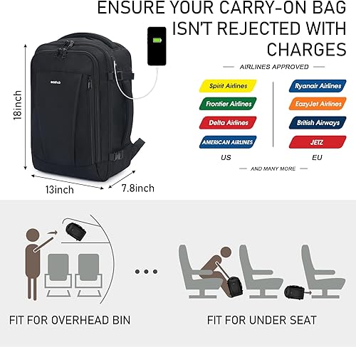 Miniatura 3 de ECOHUB Ryanair Bolsa de cabina 40x20x25 Mano de viaje, Negro -, Negocios