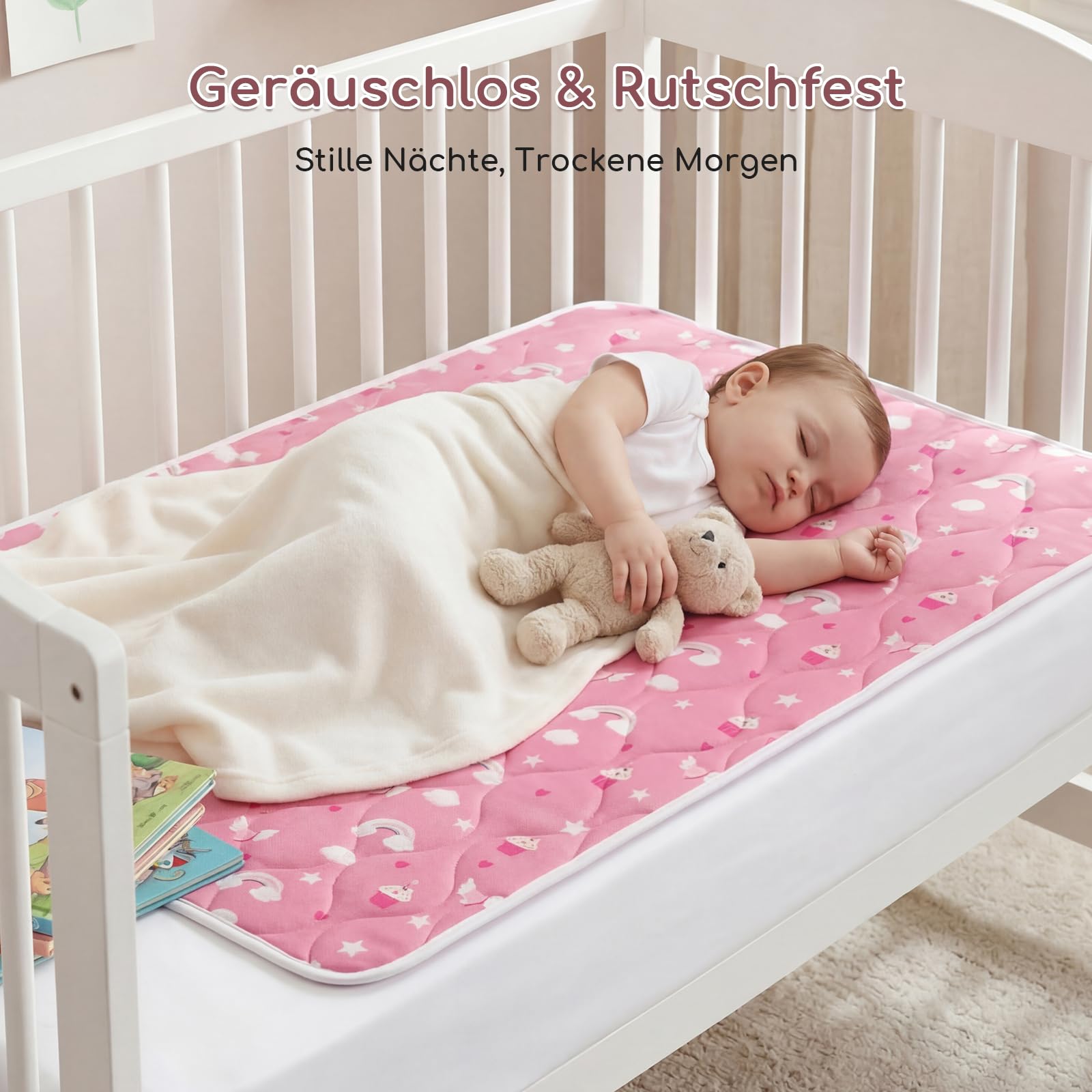 2er-Pack Bettunterlage Wasserdicht Kinder, Waschbar PIPI Unterlage Bett Kinder, Betteinlage Inkontinenz Bettunterlage 75x90 cm (Rosa Einhorn)
