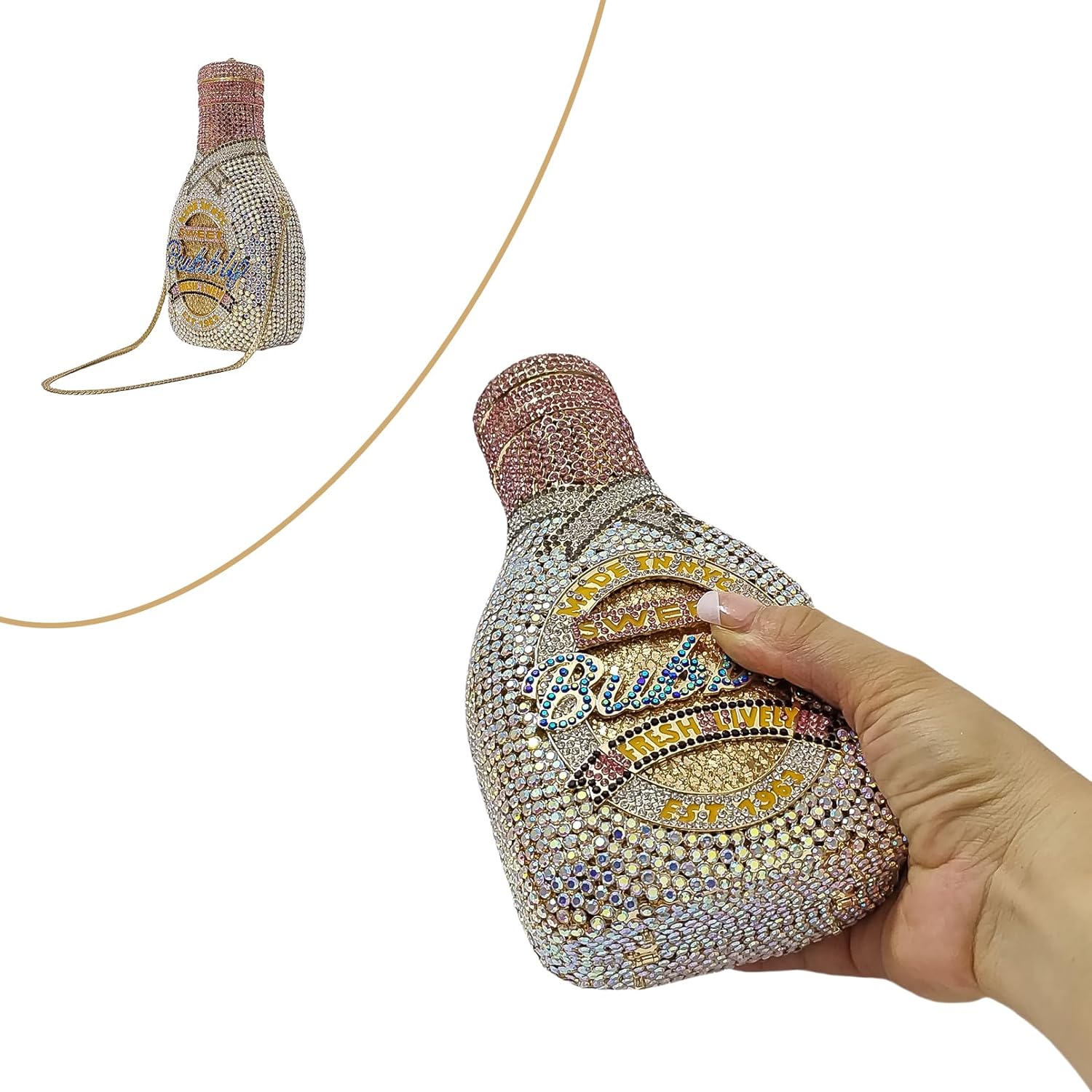 HUANG ZHUANG Women Champagne Bottle Evening Bag Rhinestone Clutch Purse Prom Sweet Crystal Handbag Party Cocktail