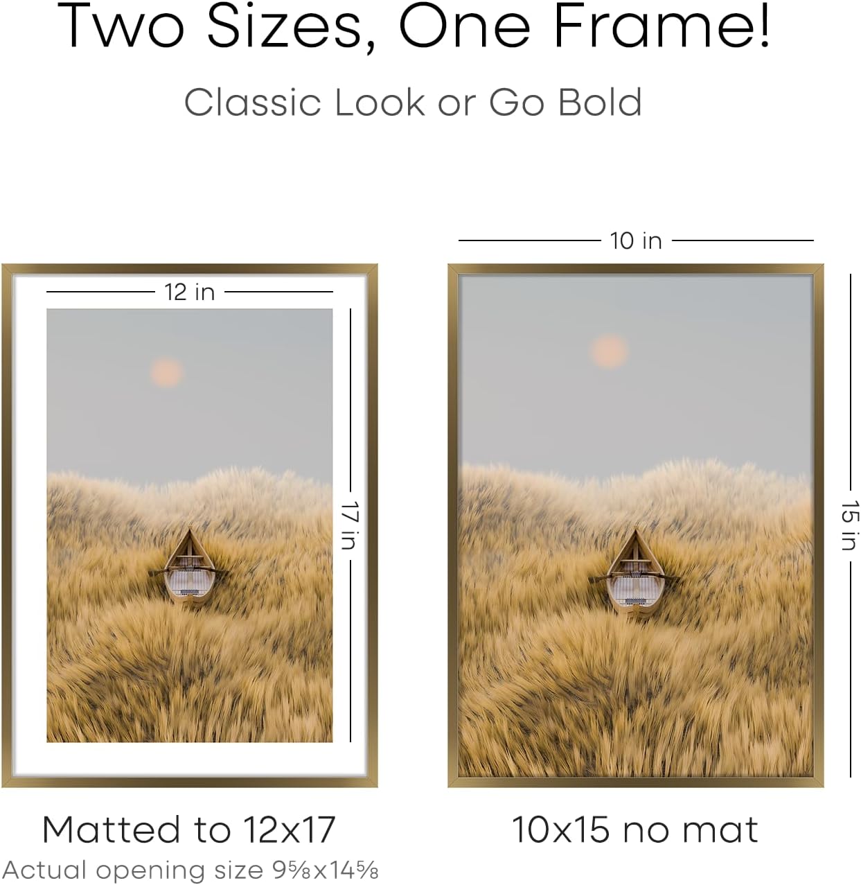 Homeforia 12x17 Picture Frame Bronze, High End Metal 12x17 Brass Poster Frames with Mat 10x15 Photo, 12 x 17 Frame Matted to 10 by 15 inch Print, 17by12 Thin Frames, Tempered Glass, Wall Kit, Set of 1