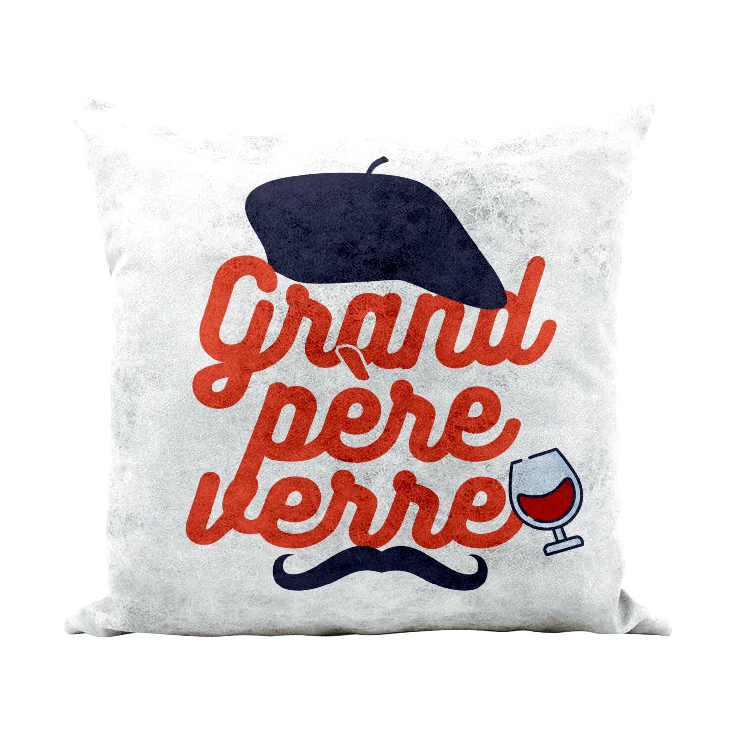Coussin similicuir blanc humour vin : cadeau idéal pour grand-père