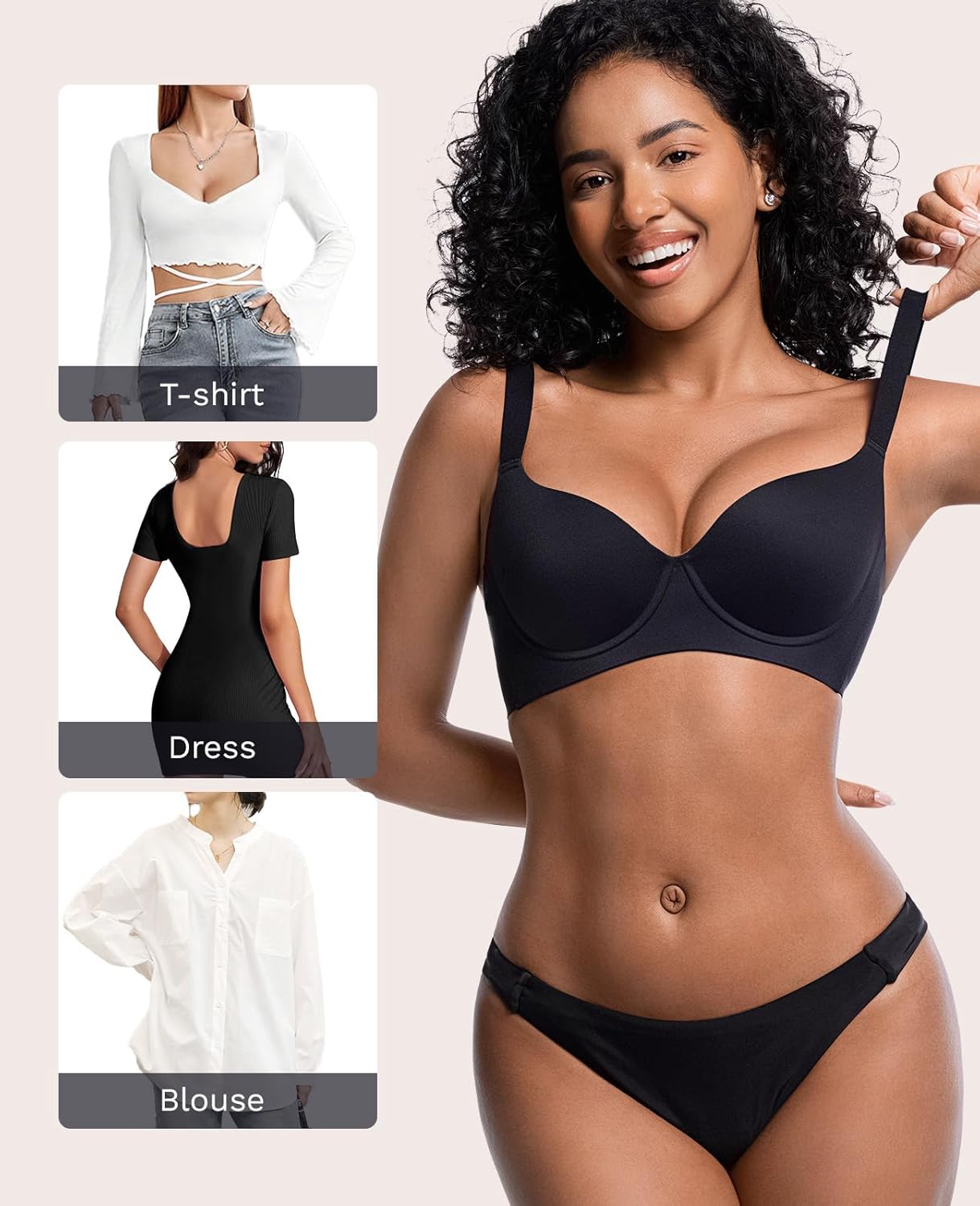 Seamless T-Shirt Bras for Women Back Smoothing Comfort Lightly Padded Bra Support Underwire Black 34C - Image 5