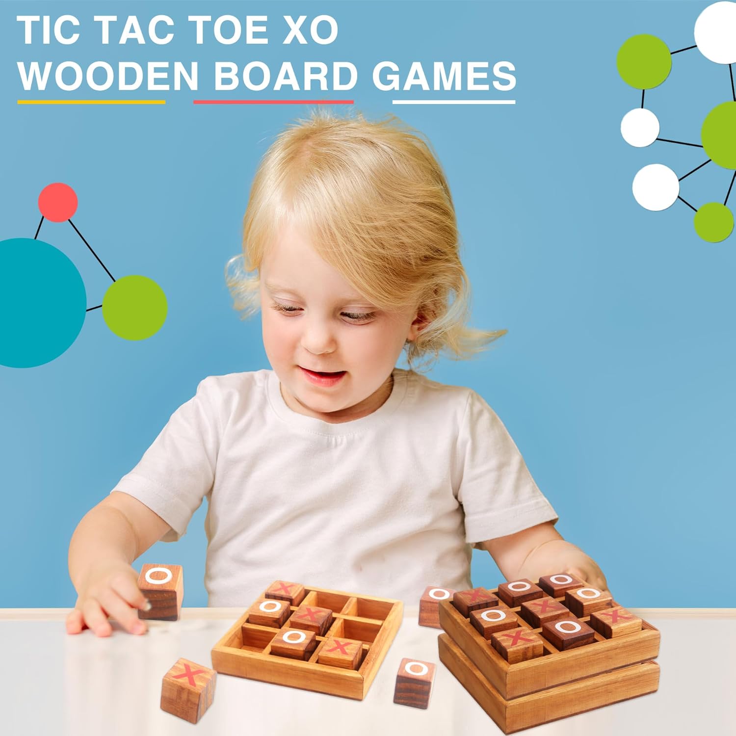 3 Sets Wooden Tic Tac Toe Games Wood XO 3D Blocks Toys Classic Tabletop Strategy Board Games for Kids Adult Home Games Party Favor