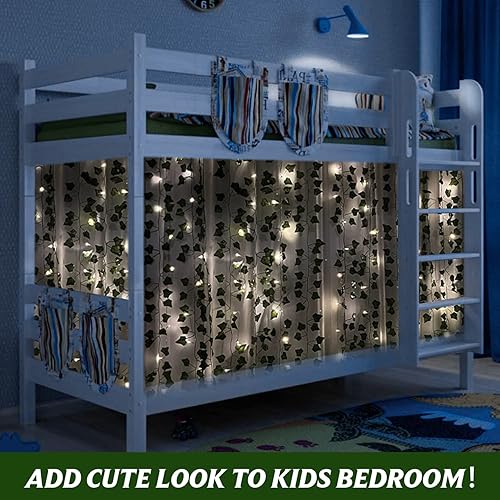 Miniatura 3 de BLEUM CADE 12 hebras de enredaderas falsas de color rojo anaranjado de 84 pies para dormitorio con cadena de luces de 33 pies, lindas enredaderas