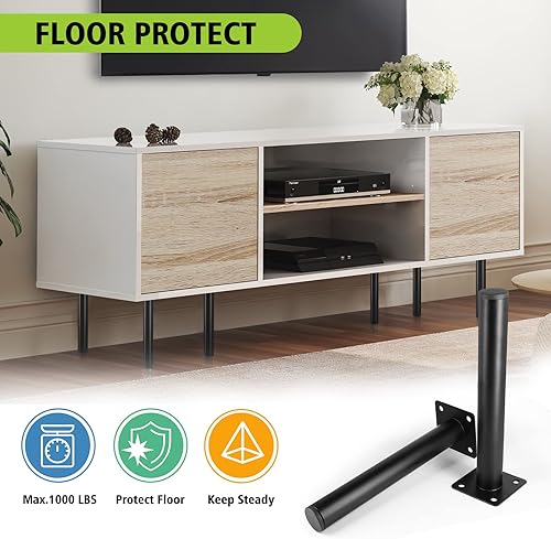 Miniatura 3 de Patas negras para muebles de 7.5 pulgadas  7.480 in, 4 patas modernas para sofá, patas de repuesto para gabinete, patas de metal resistentes con