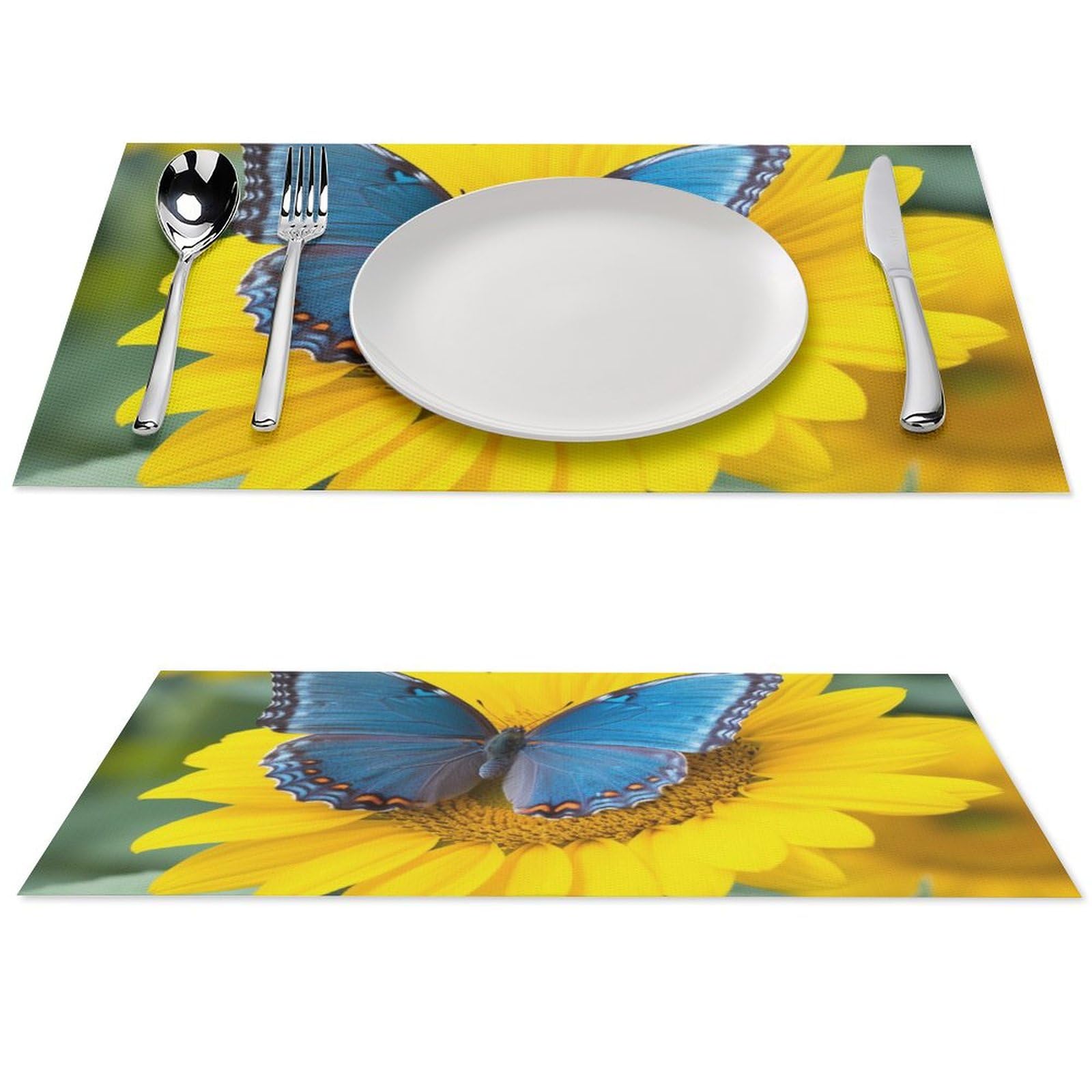 Sets de table résistants à la chaleur lot de 6 motif tournesol bleu pour salle à manger 45x30 cm