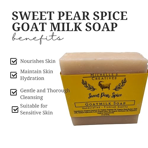 Vista 2 de Michelle's Creatives Sweet Pear Spice Goat Milk Bar Soap - Handmade Moisturizing Bar Soap - Vegan bath soaps for women and Men - Made with Natural