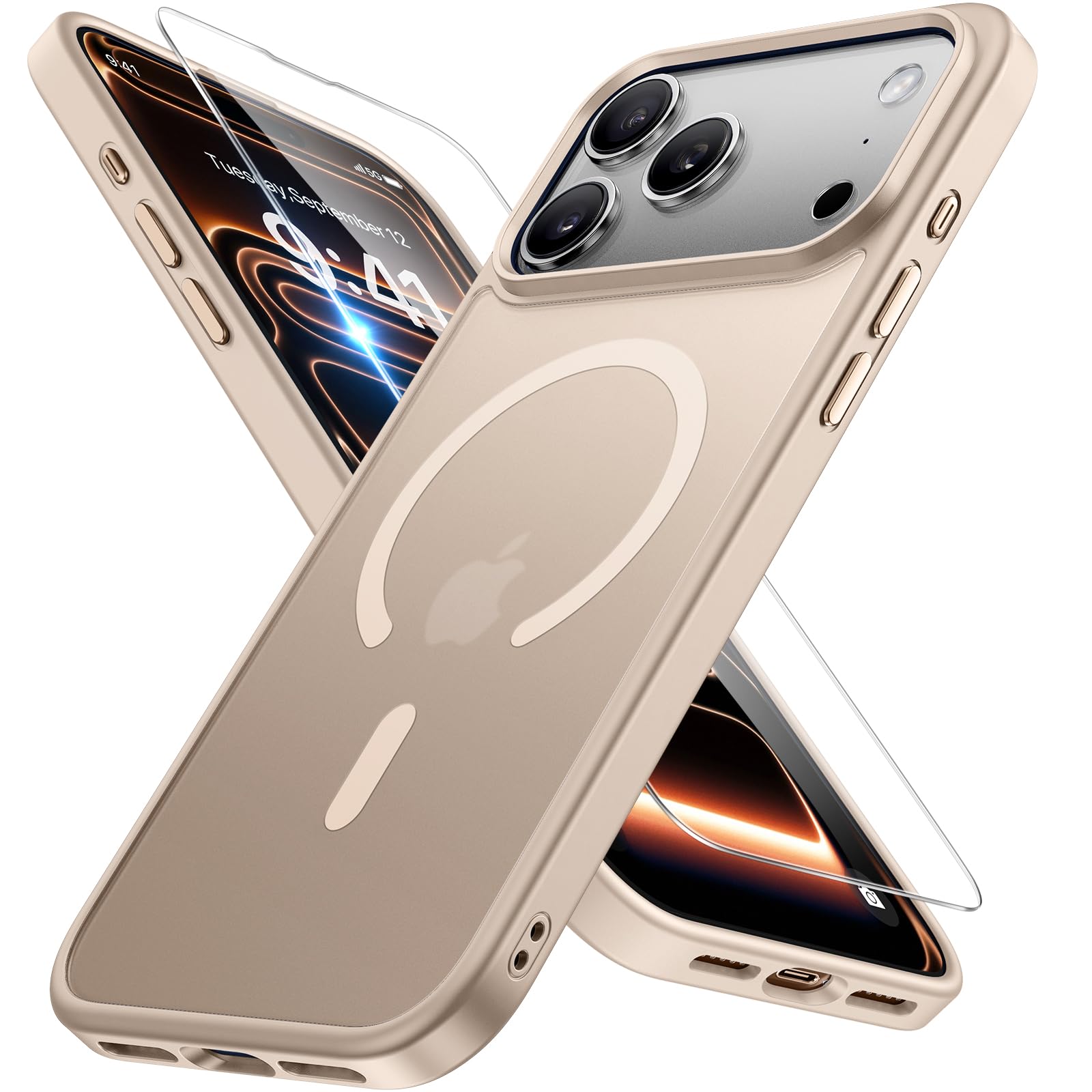 Miracase Magnetic for iPhone 17 Pro Case 6.3" with Screen Protector, Glod