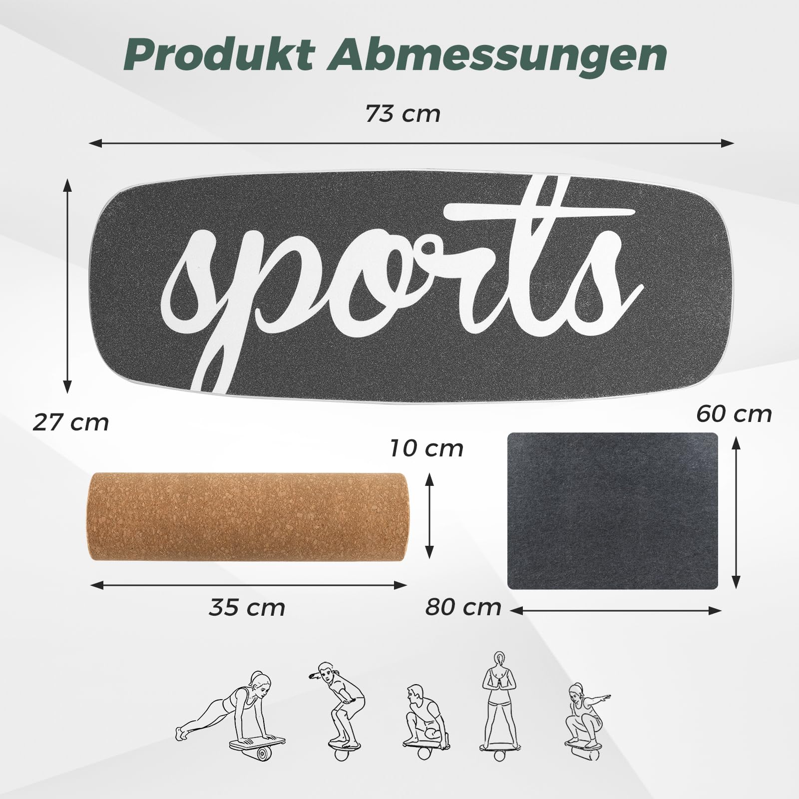 COSTWAY Balance Board, 17 mm Wackelbrett mit 10 cm Korkrolle & Filzmatte, Surfboard aus Birkenholz bis 100 kg belastbar, Balancierbrett mit rutschfester Oberfläche für Kinder, Erwachsene