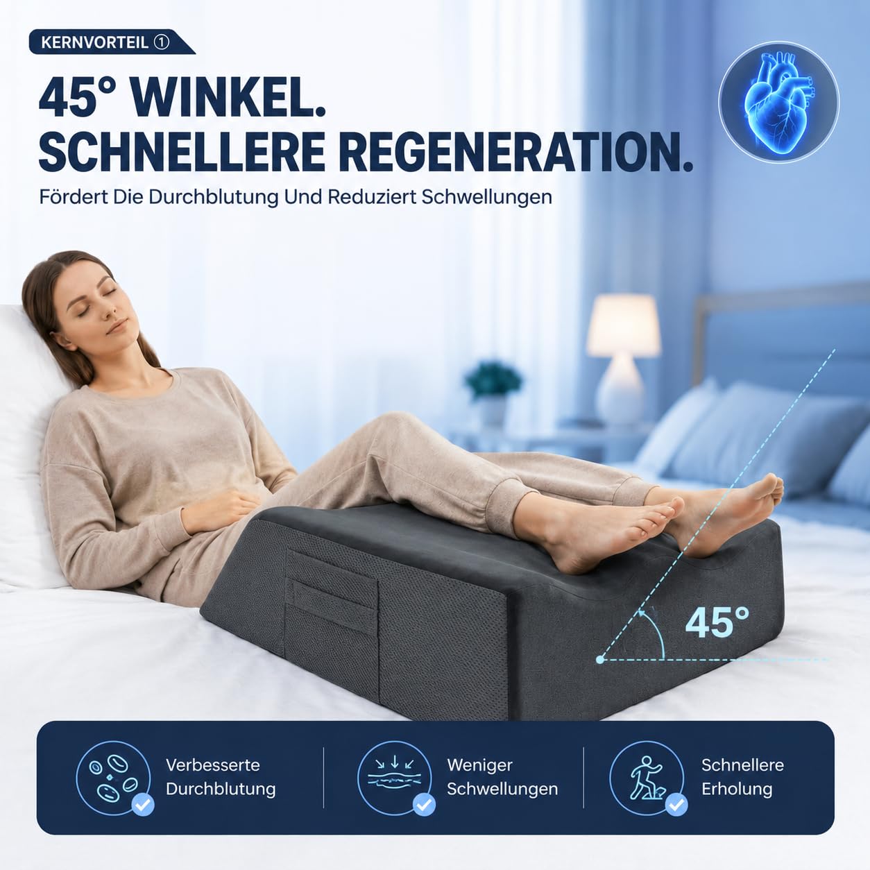 4-stufig höhenverstellbares Beinhochlagerungskissen mit herausnehmbarem Polster, atmungsaktiver 3D-Netzbezug, waschbar – für Post-Op, Beinschwellungen, Knie-OP, 4 Höhen (16-23 cm)