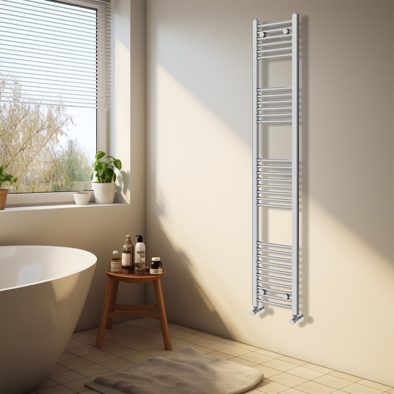 NRG Chrome Heated Towel Rail Curved Designer Bathroom Radiator - 1800×300mm