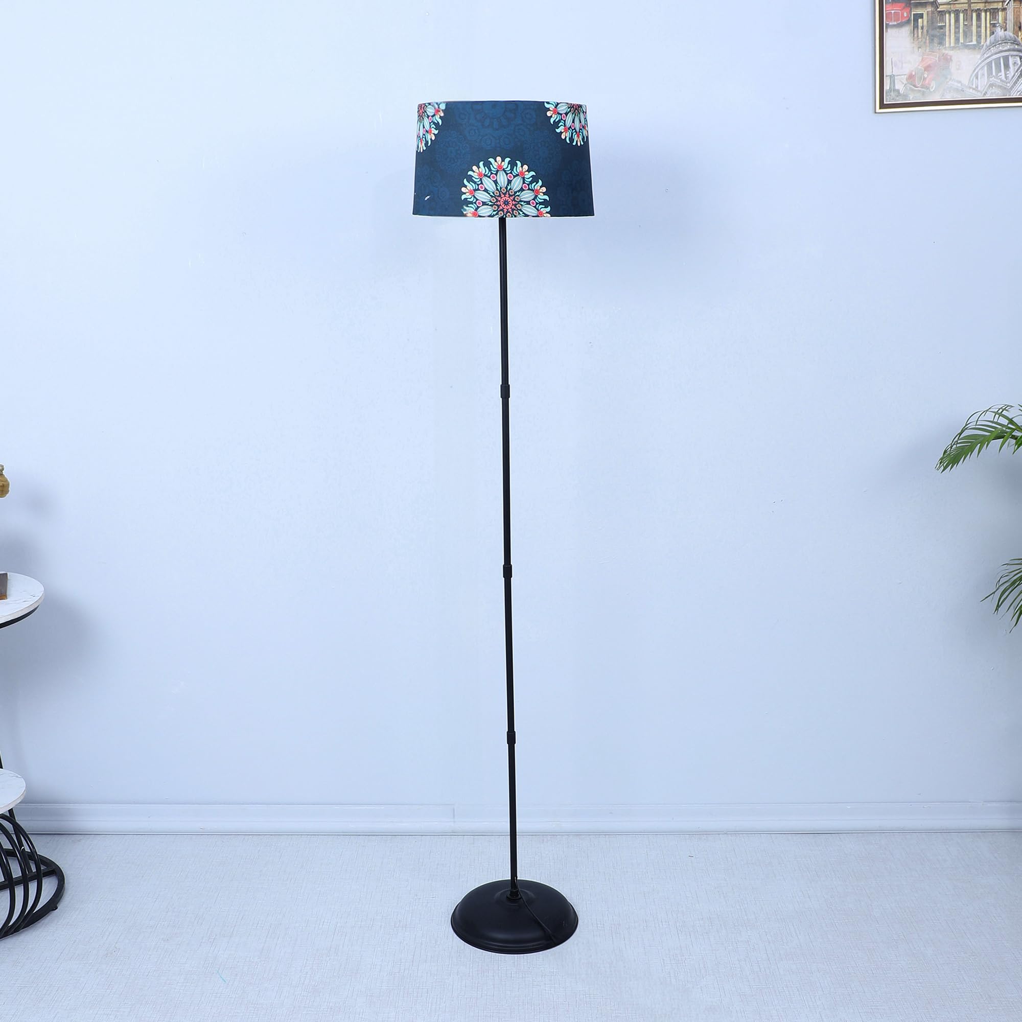 tu casa Black Metal-Iron Base Foldable Floor Lamps with French Floral Print & Satin Shade for Bedroom, Living Room, Lounge, Office Area, Gifting Without Bulb for Home Decoration (Height - 57")-image-16