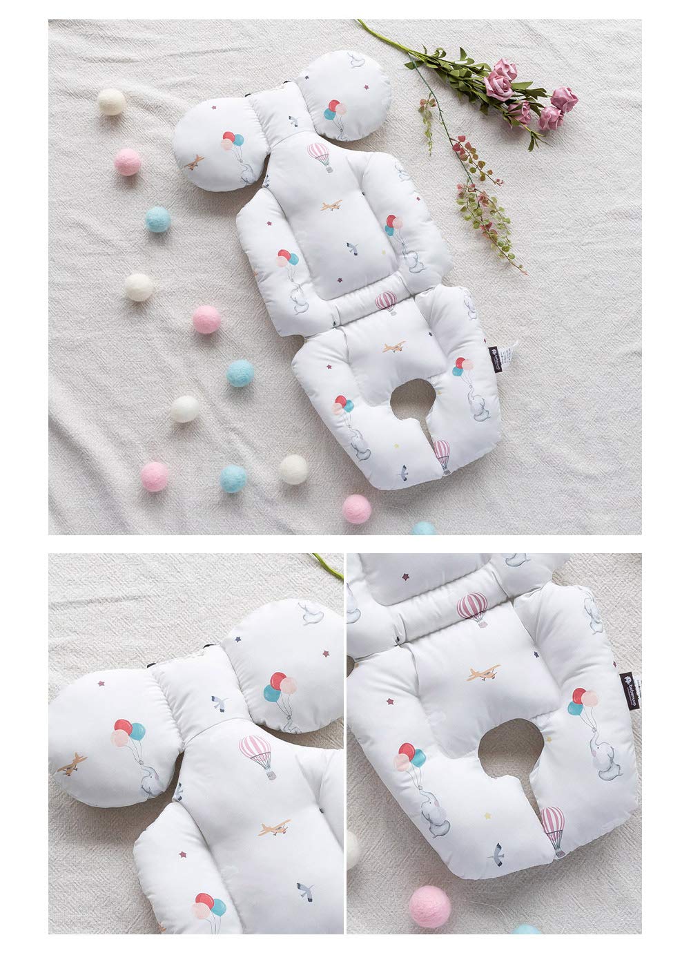 Baby Double Liner Reversible Stroller Car Seat Cushion Pad - Double Sides Breathable Modal & 3D Air Mesh Inserts Flying Elly