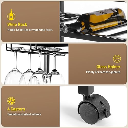 Miniatura 3 de Rengue Carrito de bar, carrito de bar con ruedas, carritos de bar para el hogar, carrito de barra de café, carrito de bebidas, carrito de bar con 10