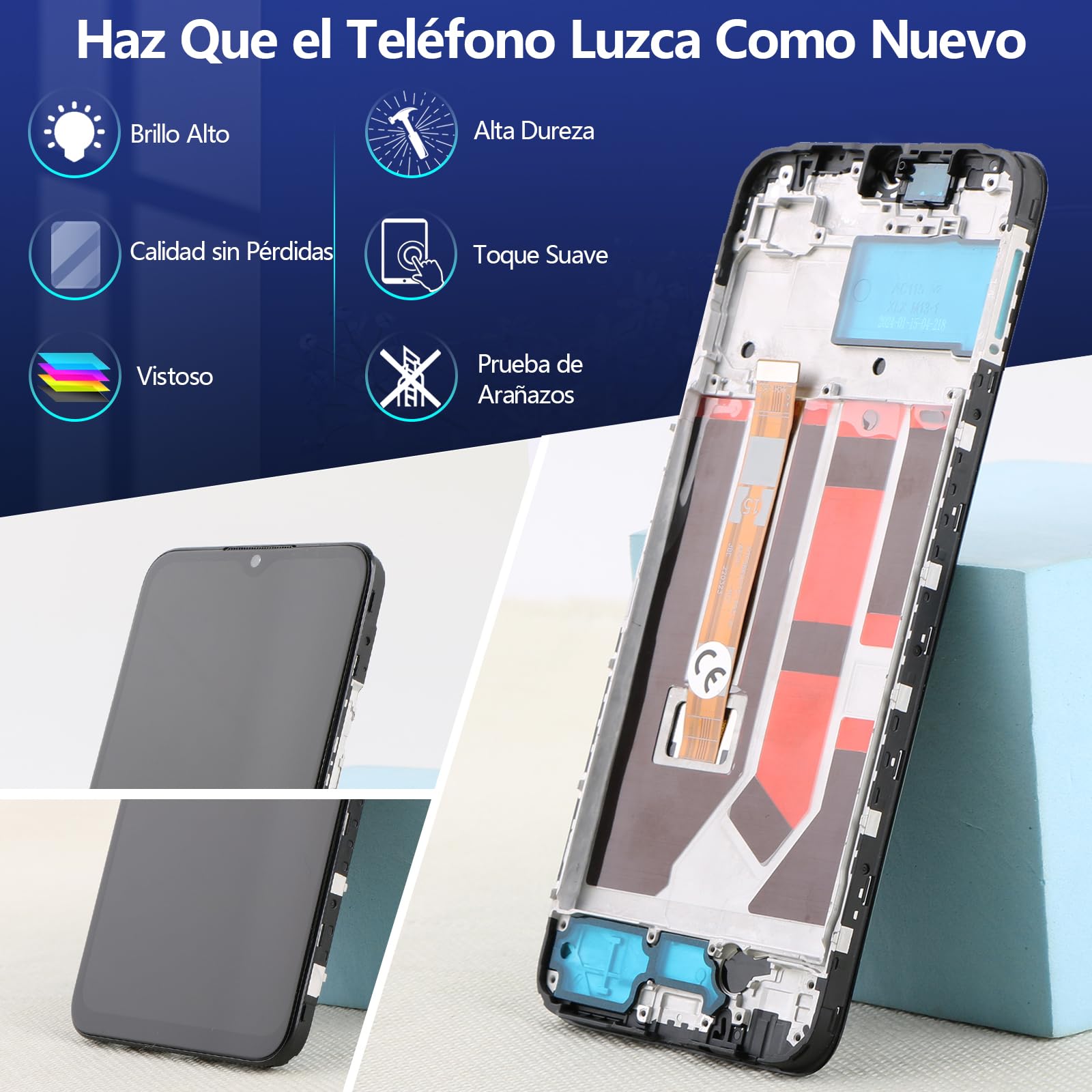 RongZy Pantalla para OPPO A38 CPH2579 Táctil LCD de Repuesto Ensamblaje Digitalizador Reemplazo para OPPO A18 CPH2591 con Herramientas de Reparación (Negro con Marco)