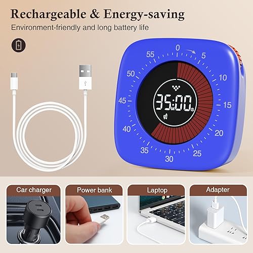 Miniatura 7 de Shintrend Temporizador visual para niños recargable temporizador digital de cuenta regresiva de 60 minutos, temporizadores silenciosos para escuela,