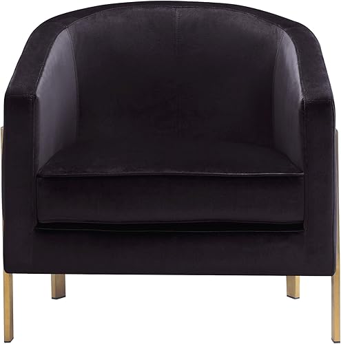 Miniatura 25 de Iconic Home Monte Accent - Silla de club elegante y elegante de terciopelo con acabado de latón cepillado, marco de acero inoxidable moderno y Negro