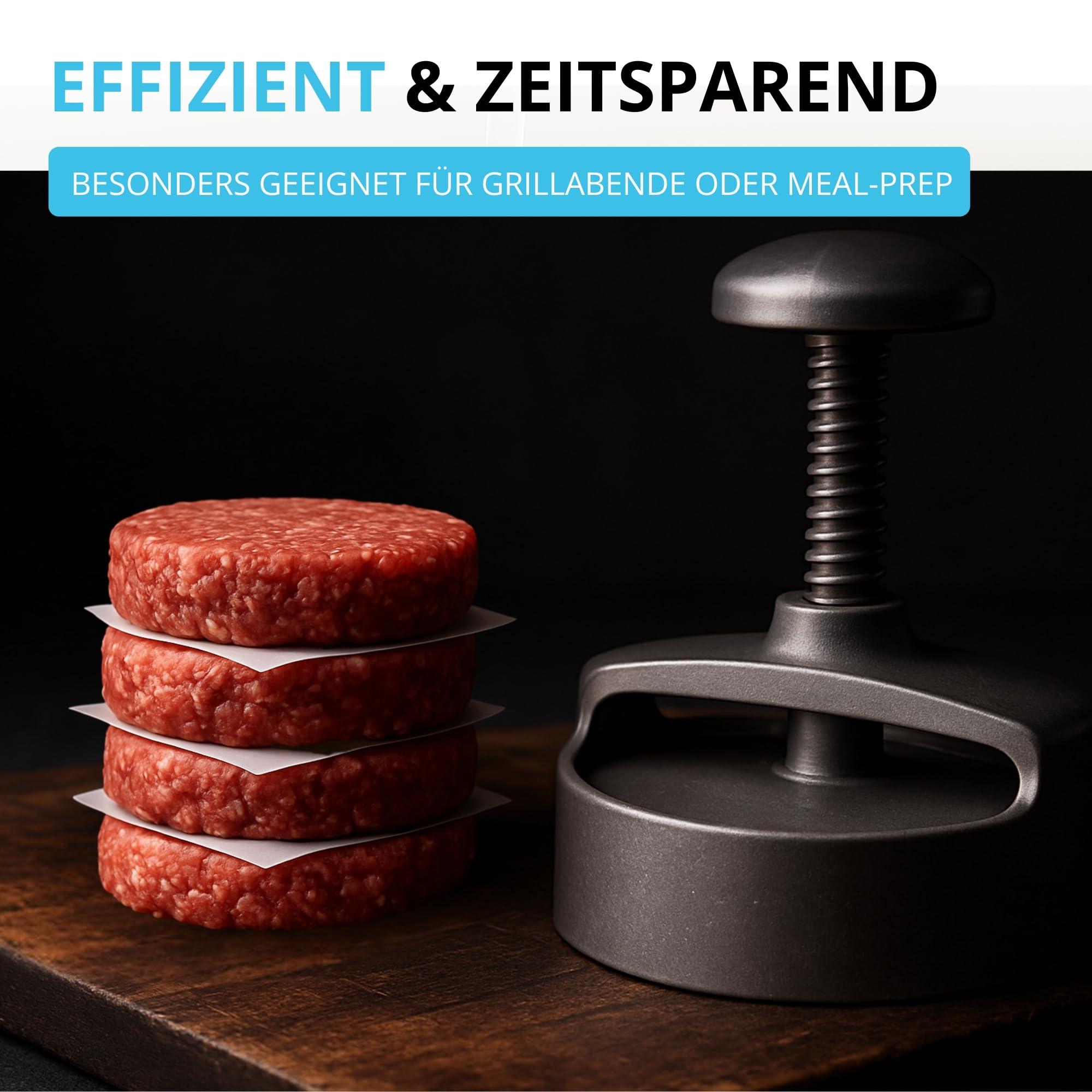 Profi Burgerpresse Hamburgerpresse Ø 100 mm Aluminium - Pattyauswerfer Anti-Haft-Prägung | Aluguss-Presse für perfekte Burger Hamburger | Pattie Maker Patty Former - hochwertige Hackfleischpresse
