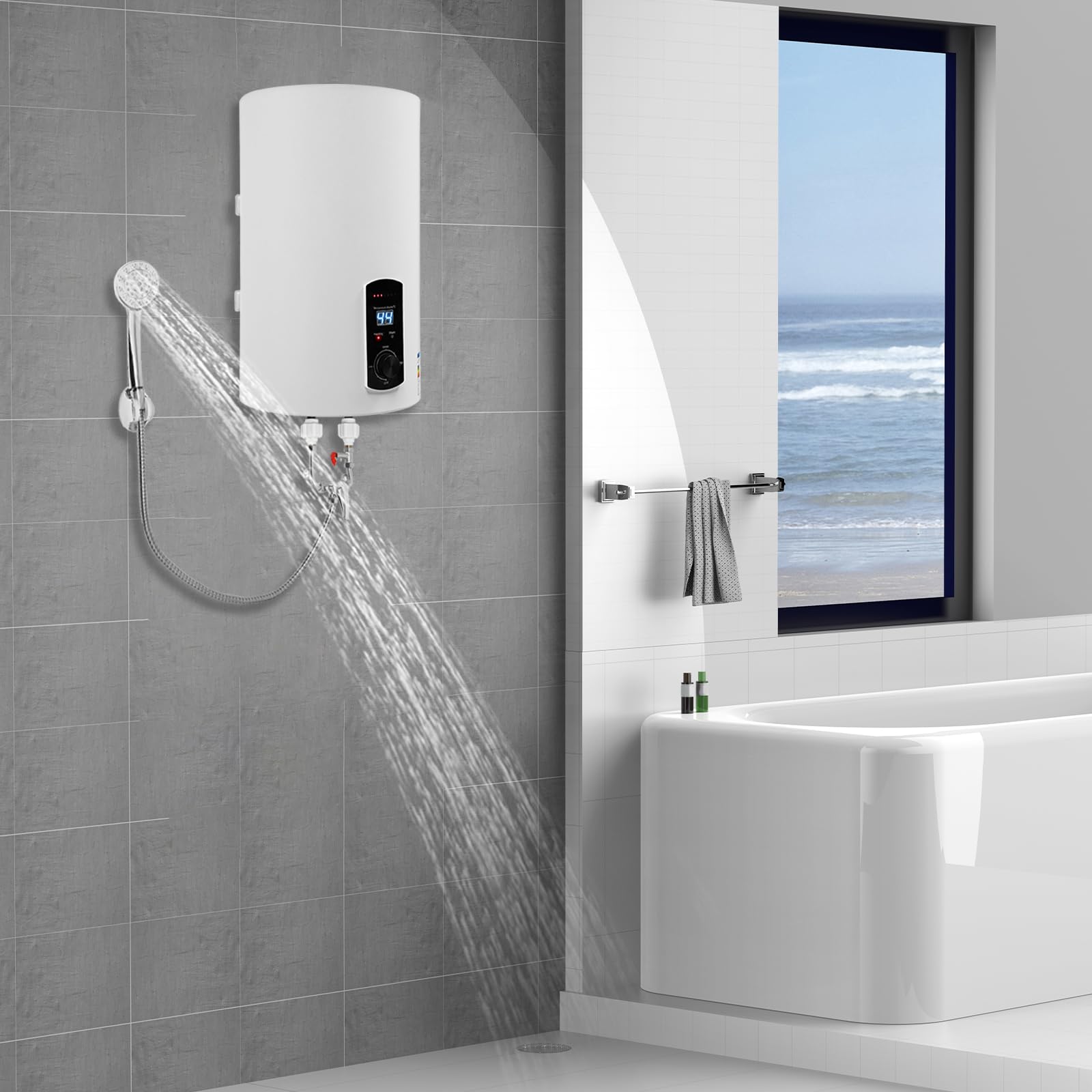 Chauffe-eau électrique 30 l acier inoxydable tube chauffant montage mural alimentation rapide eau chaude