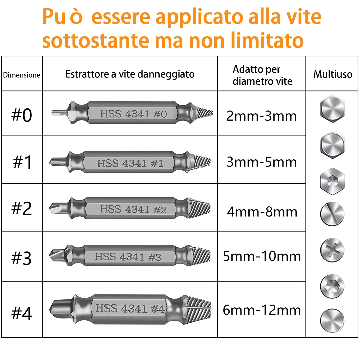 6 Pcs Estrattori Viti Danneggiate, Estrattore Viti Spanate, Dispositivo Di Rimozione Bullone Rotto In Acciaio H.S.S 4341# per Danneggiati/Spellati