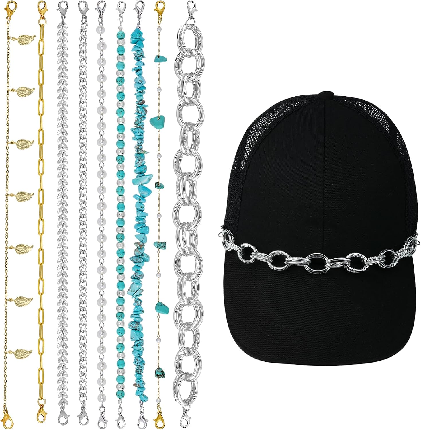 COGCHARGER Trucker Hat Chains, Western Cowboy Hat Decor Chains, 9Pcs
