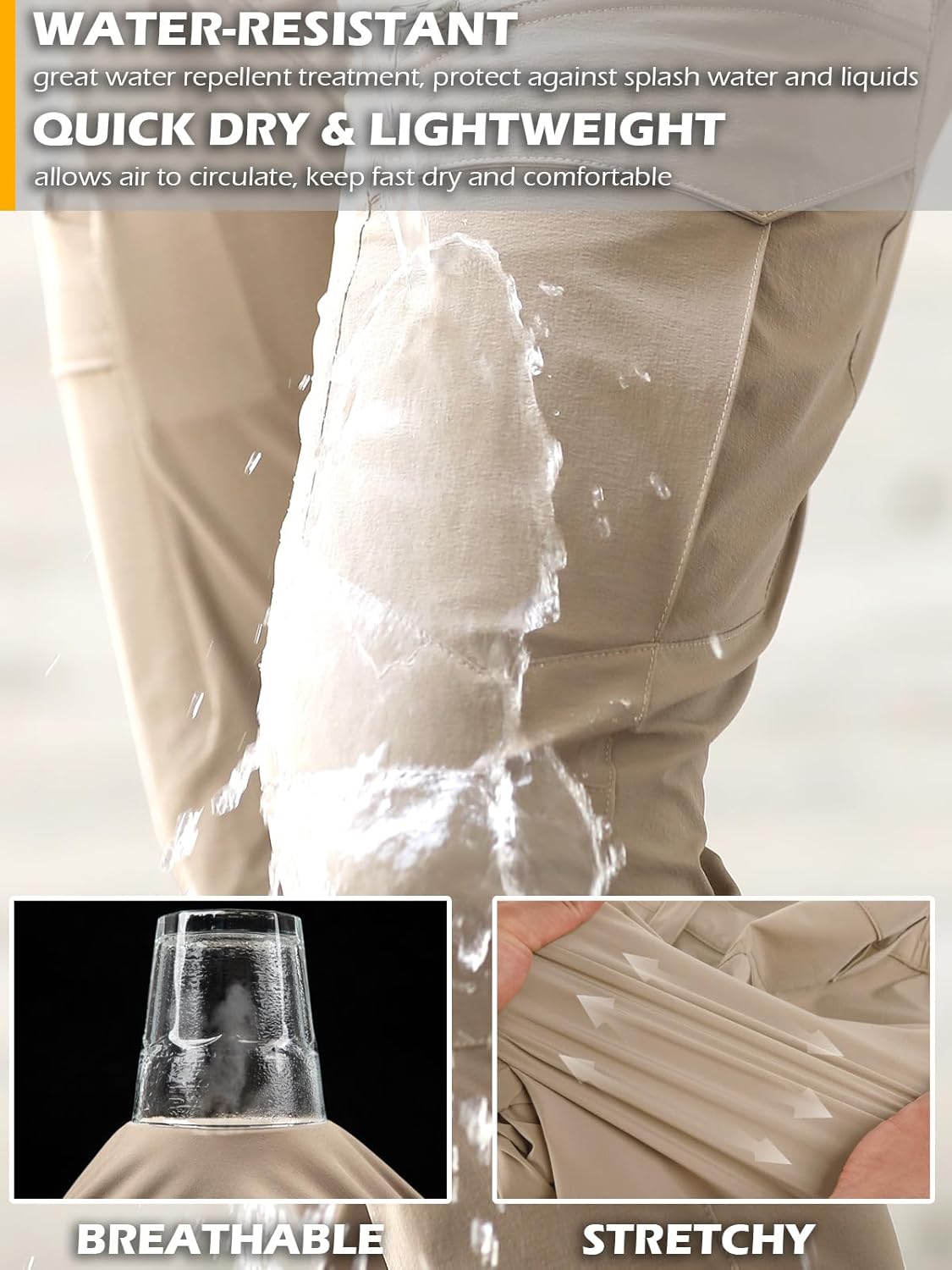 CARWORNIC Men's Quick Dry Tactical Hiking Pants Flex Water Resistant Lightweight Outdoor Fishing Cargo Work Pants 9 Pockets - Image 4