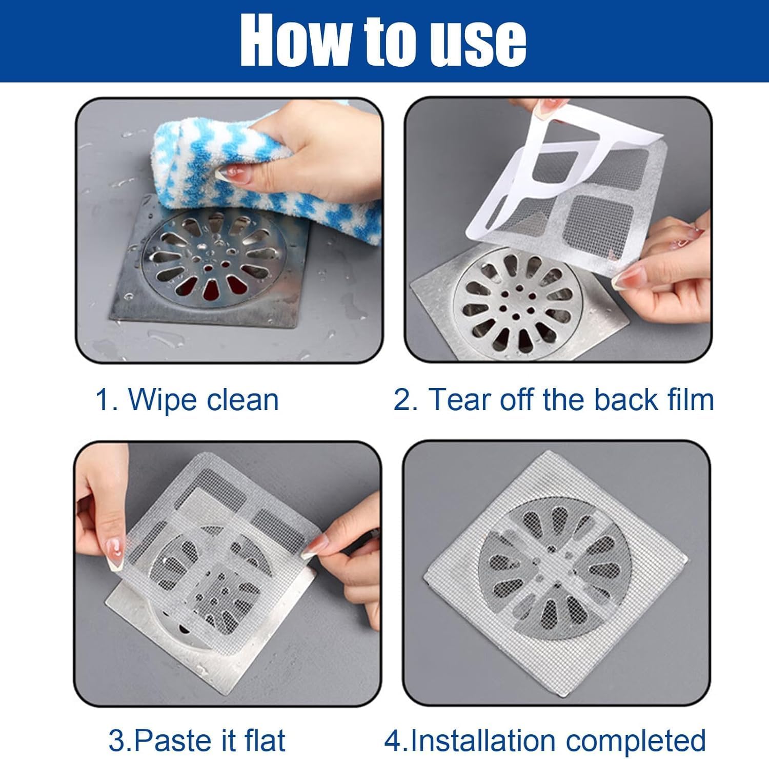 AASHRIT 10 Pcs Disposable Shower Cover Hair Catcher Shower Drain Mesh Stickers, Bathroom, Laundry, Bathtub, Kitchen Shower Drain Floor Sink Strainer Filter Mesh ADS-1 2