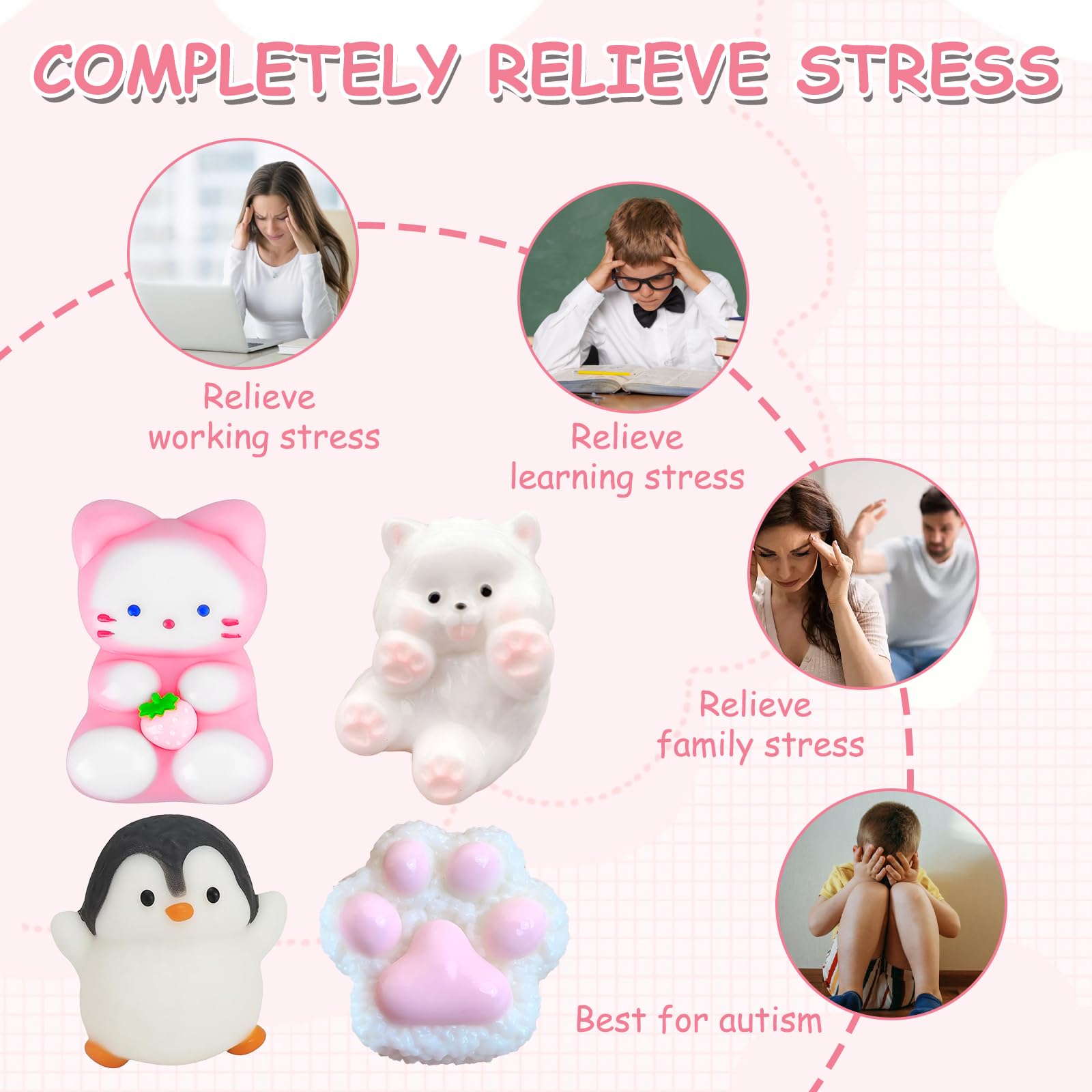LINXINS 4Pcs Taba Squishy Set Fufu Squishy Squeeze Toy Penguin Cat Puppy Cute Cat Paw Sensory Squishy Toys Anxiety Stress Relief for All Age - Image 2