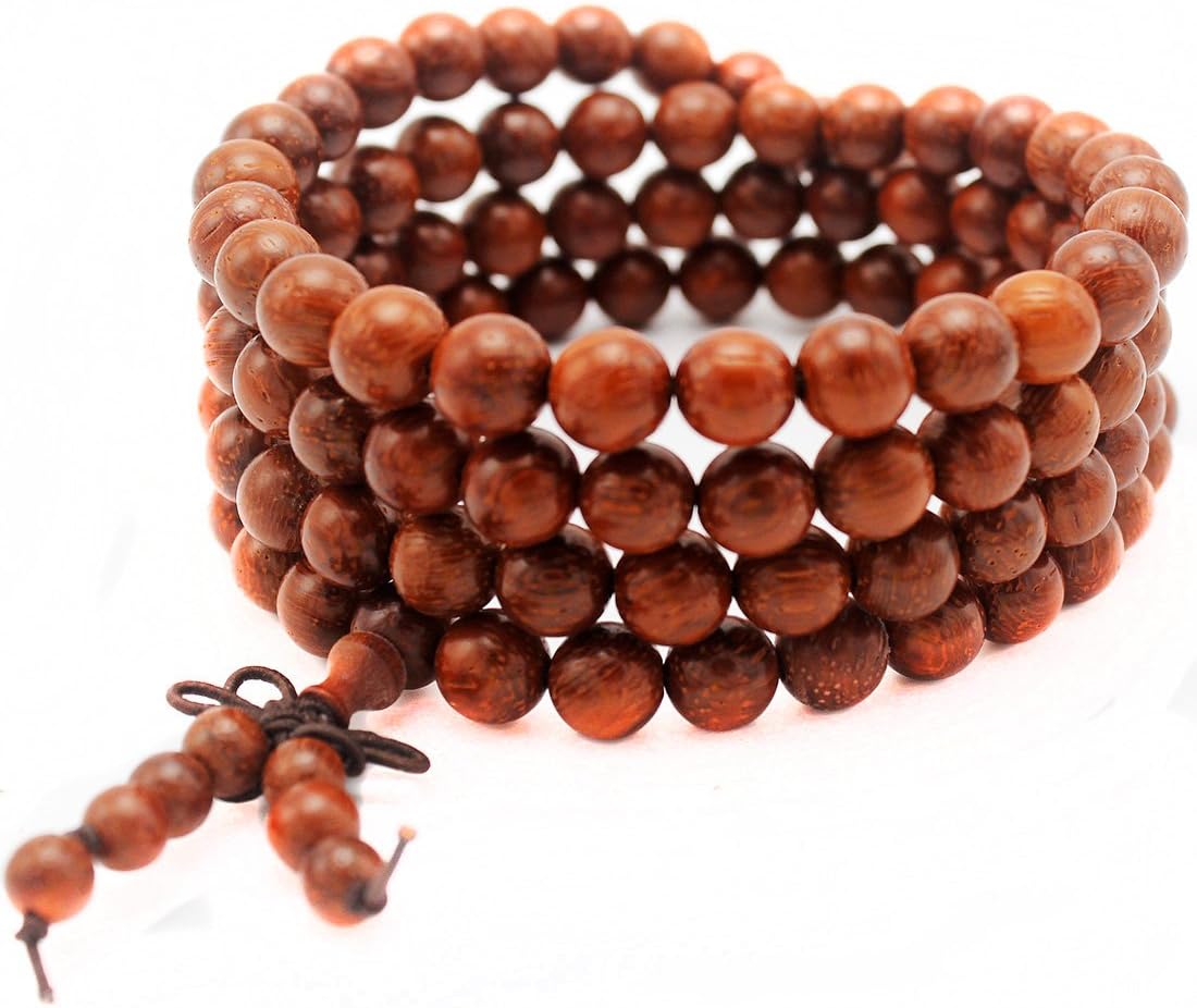 JIIUZUO Natural Wooden Bead Bracelet Necklace for Man Women Chinese Knot Elastic 8mm 108