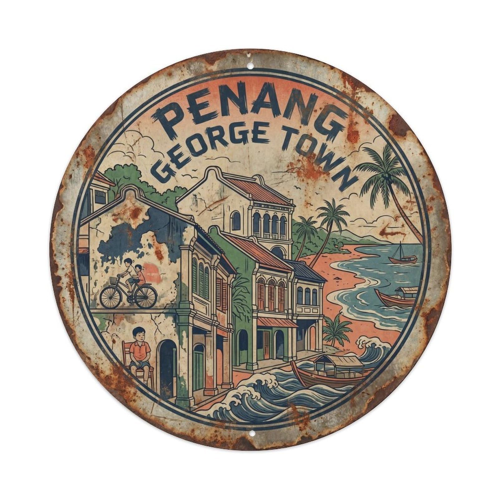 Penang George Town Southeast Asia Classic Illustration Metal Tin Sign