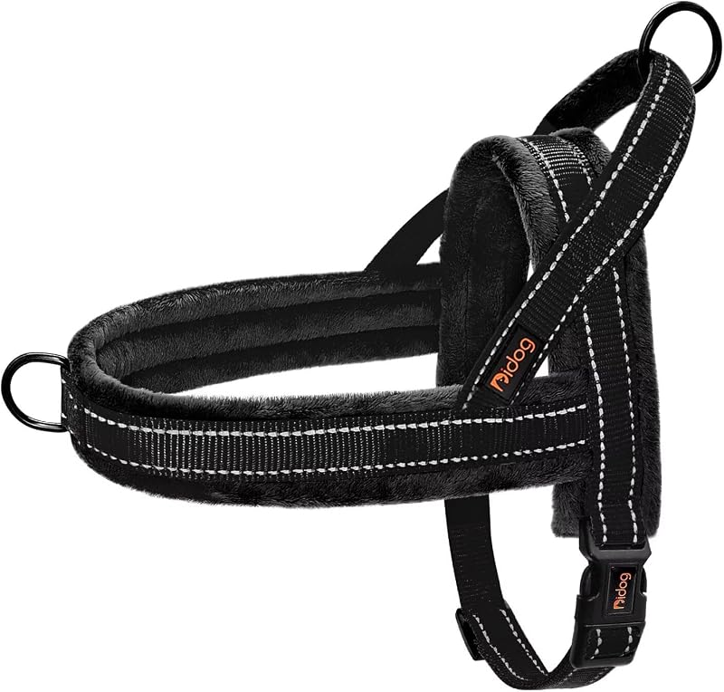 No Pull Dog Harness for Medium Dogs, Soft Flannel Padded, Black, M | Quick Fit, Easy On and Off, Adjustable & Reflective Dog Strap Vest, Easy for Walking and Training, Night Safty, Chest 21-27"