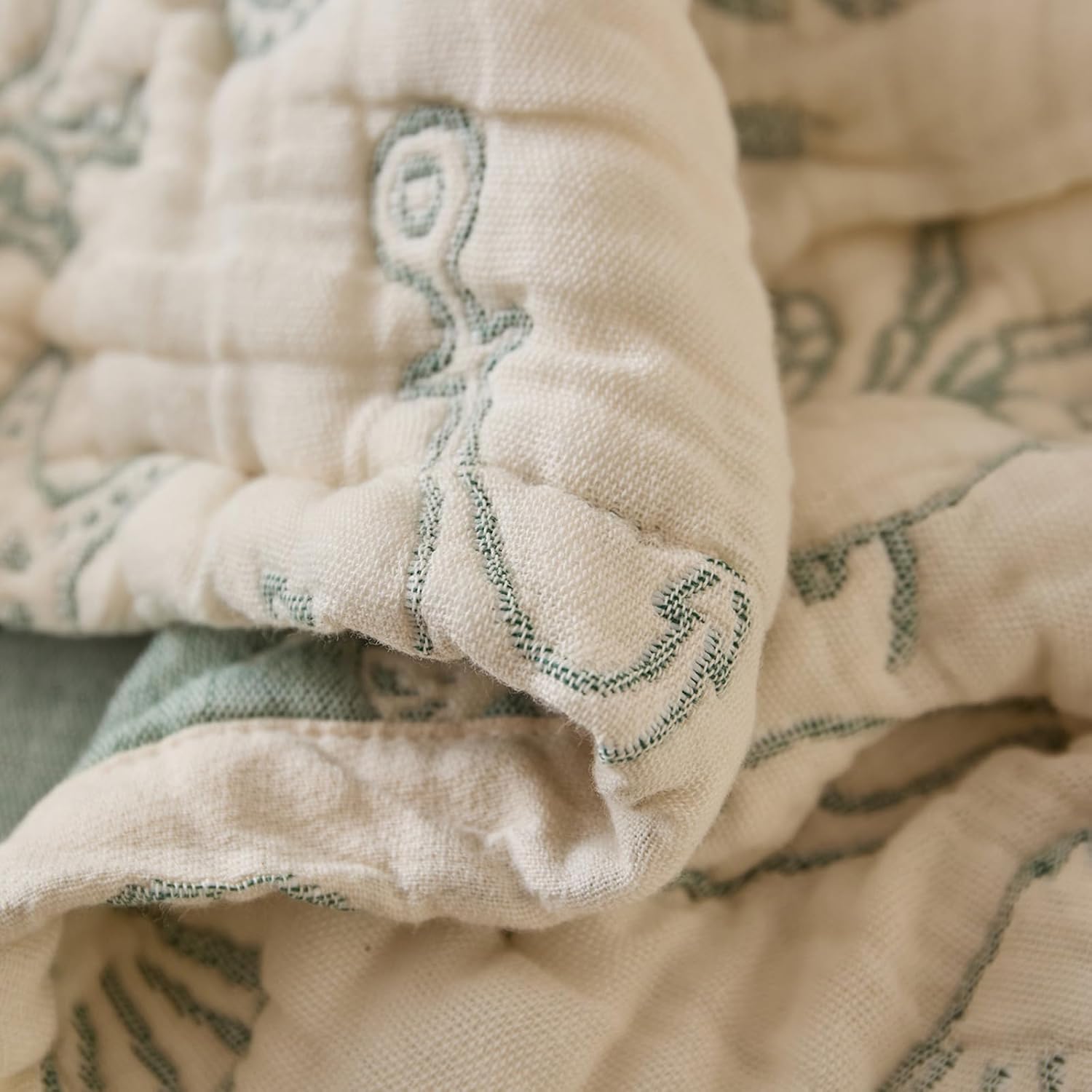 Cotton Floral Jacquard Quilt,Light Weight Quilted Muslin Comforter,All Season Reversible Summer Comforter,Soft Bedspread Throw Blanket Sheet for Bed Sofa Travel(Twin 59" X 79", Green A)