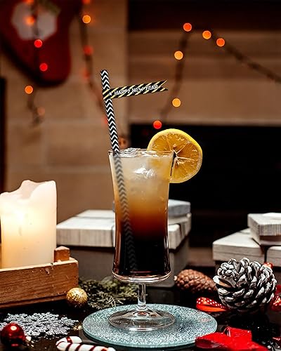 Miniatura 4 de 24 popotes de papel para Año Nuevo 2024, suministros de fiesta de Nochevieja, dijes de rayas de estrellas negras y blancas, pajitas de bebidas,