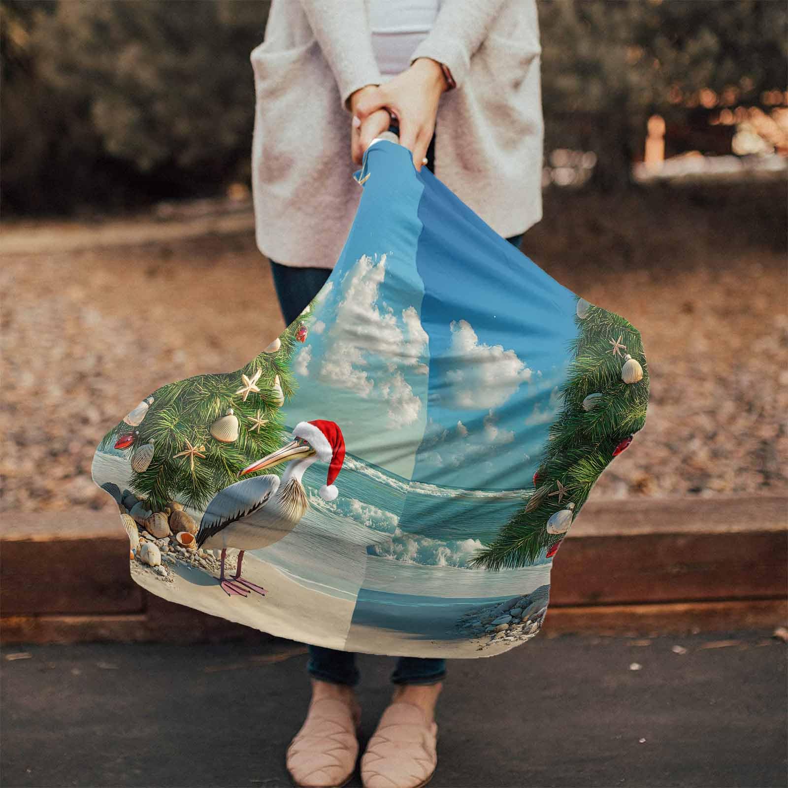 Nursing Cover for Breastfeeding Scarf, Shell Xmas Trees Cartoon Christmas Pelicans Beach Baby Car Covers Super Soft Multi Use for Canopy Shopping Cart Cover Blanket Stroller Cover