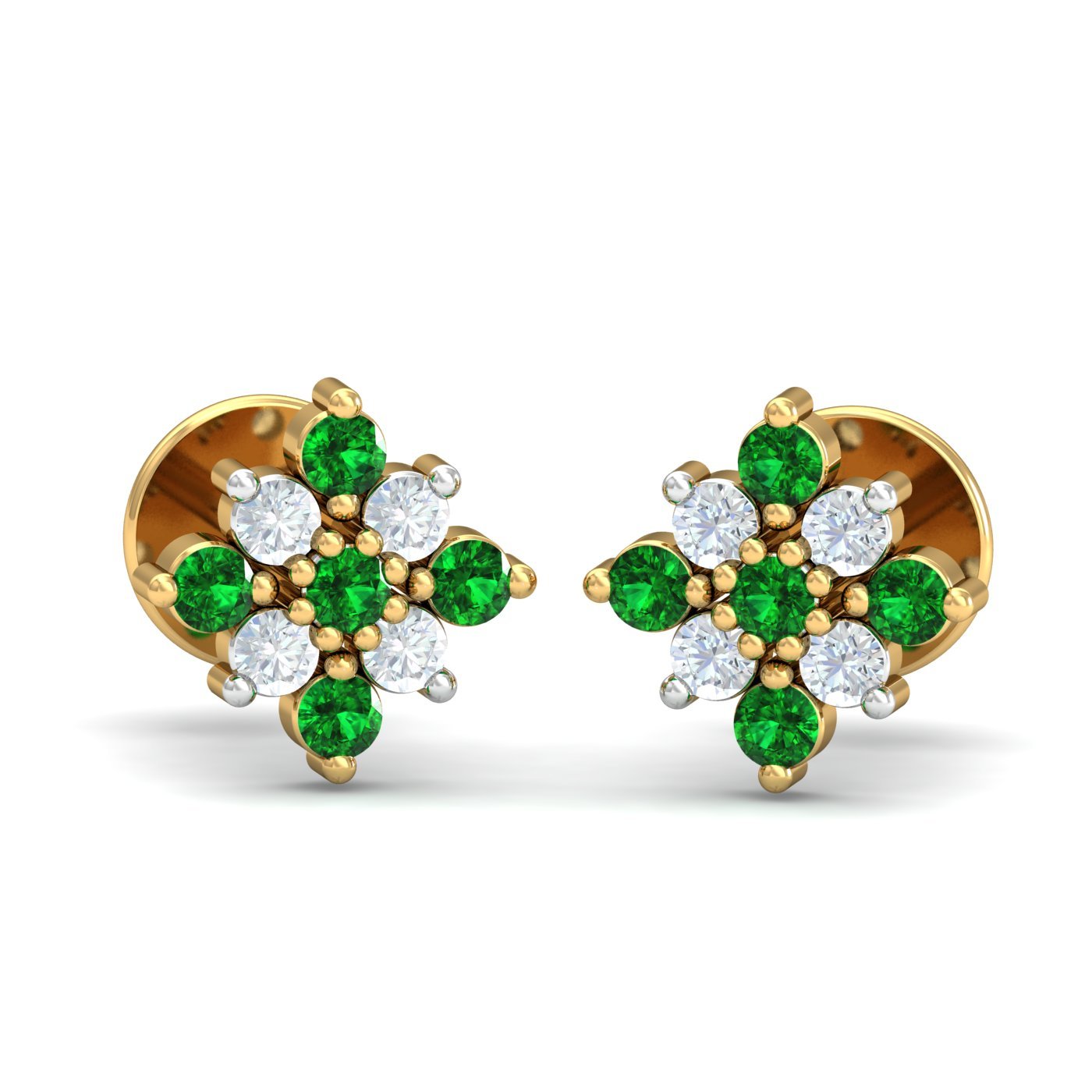 kuberbox 14KT/18KT Yellow Gold Diamond Shagun Emerald Stud Earrings for Women-picture-21