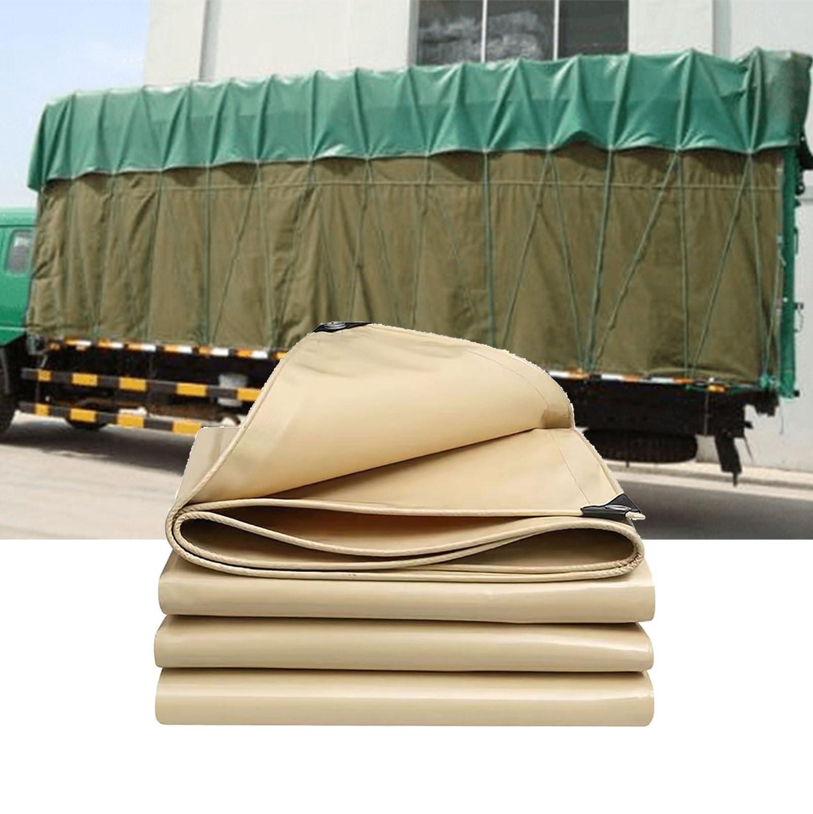 Moubhjd Beige Tarpaulin Waterproof Heavy Duty 550G/M² 100% Waterproof Tarps Multi-Purpose Cover For Kennels Chicken Coops Fishpond Hay Log Pile Roof Trailer Outdoor Furniture Ground Sheet(Size:1.5x2m1.5x2m)